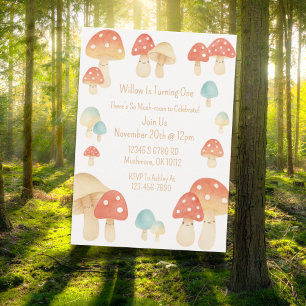 Cute Watercolor Mushroom Kids Birthday Invitation