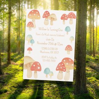Cute Watercolor Mushroom Kids Birthday Invitation