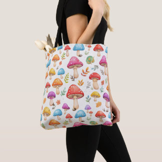 Cute Watercolor Mushroom Pattern Tote Bag
