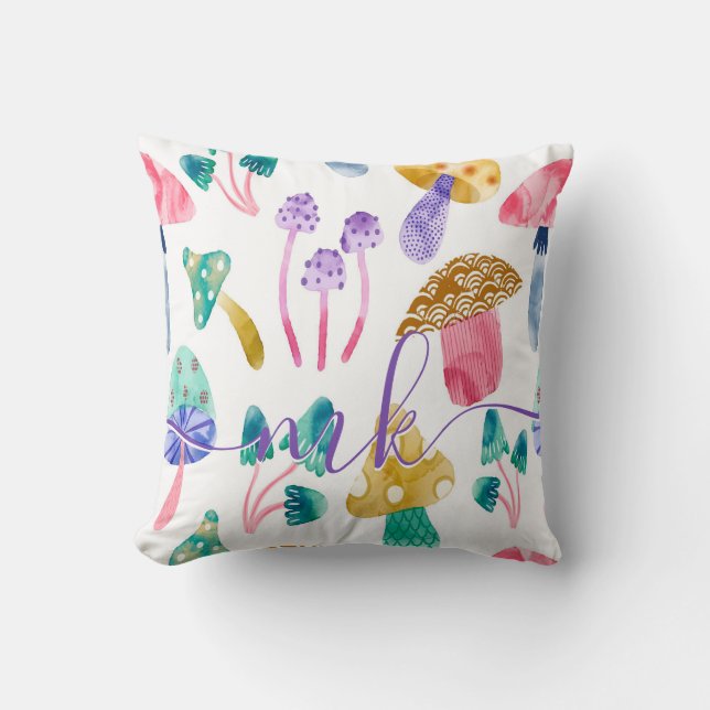 Cute Watercolor Mushrooms Throw Pillow (Front)