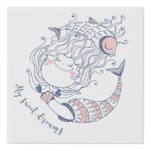 Cute Watercolor My Little Mermaid Nursery  Faux Ca Faux Canvas Print