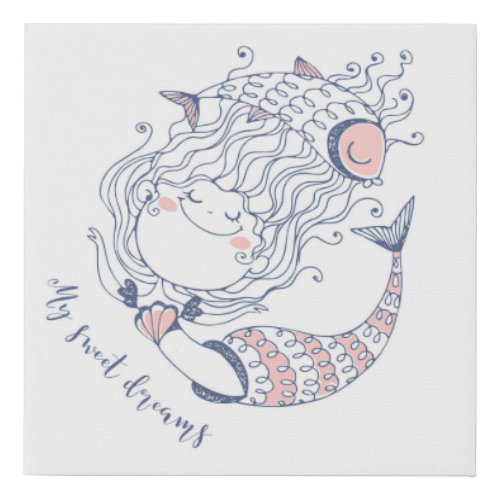 Cute Watercolor My Little Mermaid Nursery  Faux Ca Faux Canvas Print