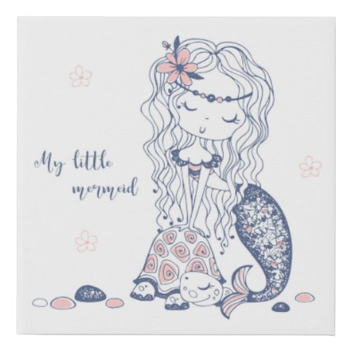 Cute Watercolor My Little Mermaid Nursery  Faux Canvas Print