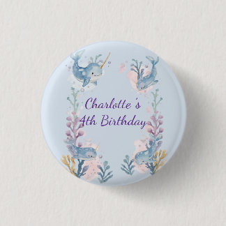 Cute Watercolor Narwhal Whale fish Seamless Sea  Button
