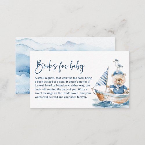 Cute Watercolor Nautical Ahoy Books for Baby Enclosure Card