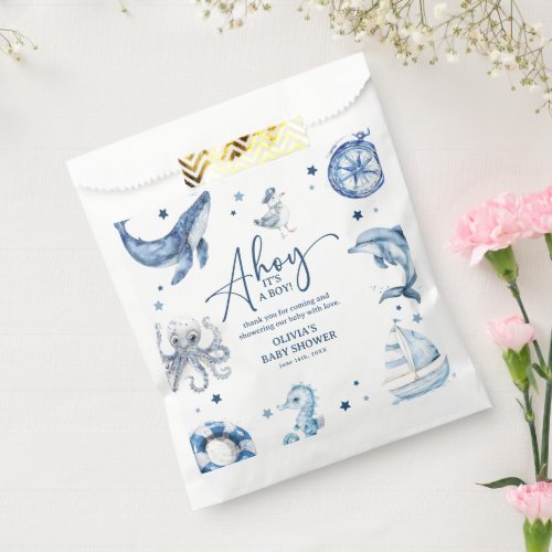 Cute Watercolor Nautical Boy Baby Shower Favor Bag