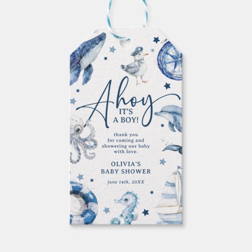 Cute Watercolor Nautical Boy Baby Shower Favor Gift Tags