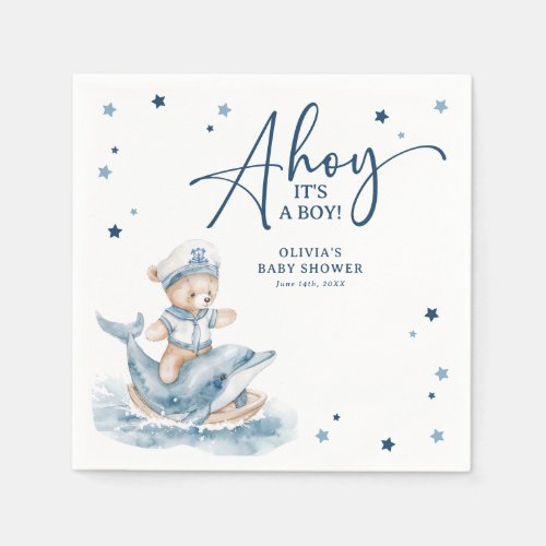 Cute Watercolor Nautical Boy Baby Shower Napkins