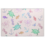 Cute Watercolor Nautical Sea Beach Pattern Fabric
