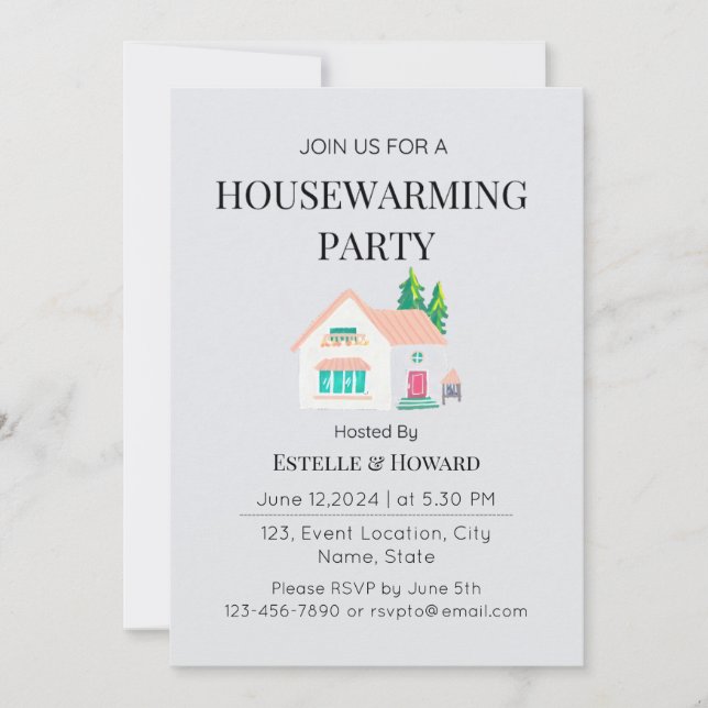 Cute Watercolor New Home Housewarming Party  Invitation (Front)