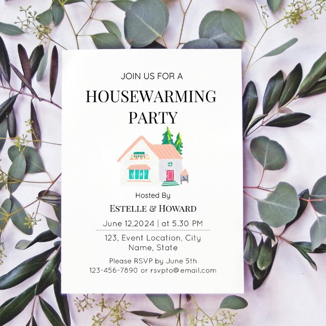 Cute Watercolor New Home Housewarming Party  Invitation (New Home Housewarming Party Invitation)