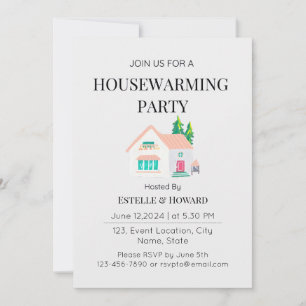 Cute Watercolor New Home Housewarming Party  Invitation