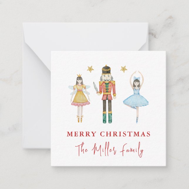 Cute Watercolor Nutcracker Ballerinas Christmas Note Card (Front)