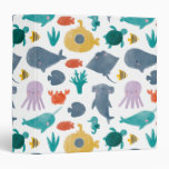 Cute Watercolor Ocean Animals Pattern 3 Ring Binder