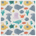 Cute Watercolor Ocean Animals Pattern Fabric