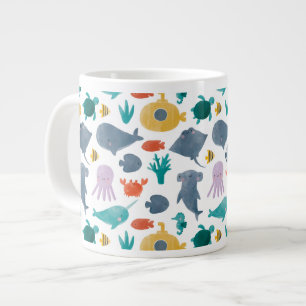 Cute Watercolor Ocean Animals Pattern Giant Coffee Mug