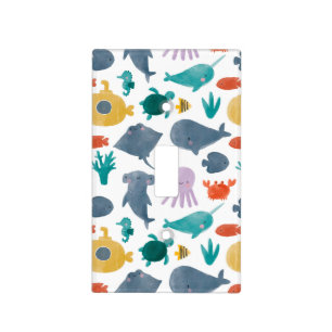 Cute Watercolor Ocean Animals Pattern Light Switch Cover