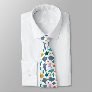 Cute Watercolor Ocean Animals Pattern Neck Tie