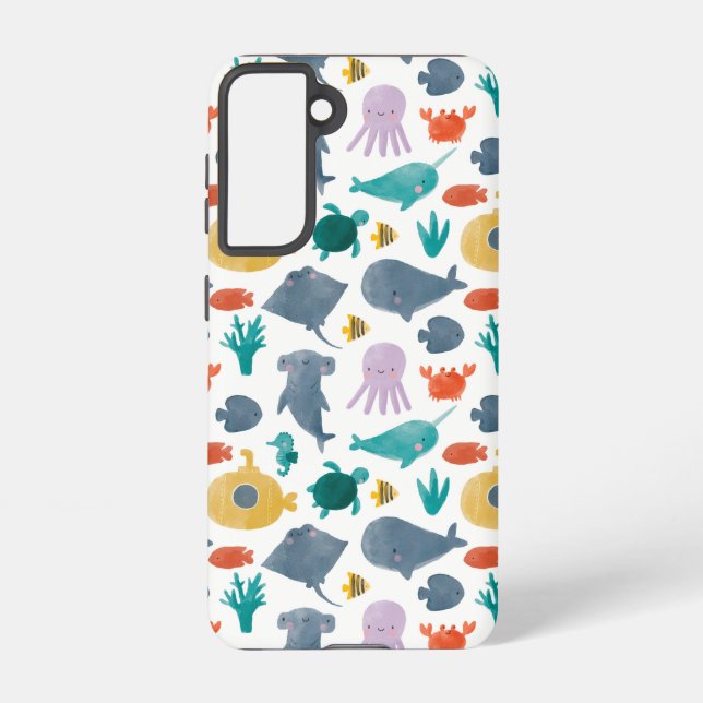 Cute Watercolor Ocean Animals Pattern Samsung Galaxy Case (Back)
