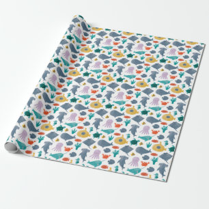 Cute Watercolor Ocean Animals Pattern Wrapping Paper