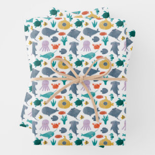 Cute Watercolor Ocean Animals Pattern Wrapping Paper Sheets