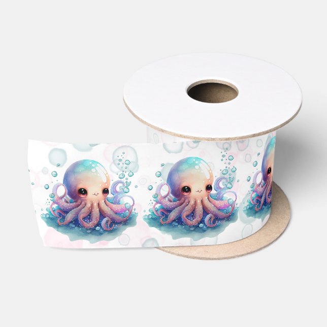 Cute Watercolor Octopus Baby Shower Satin Ribbon (Spool)