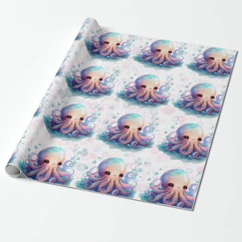 Cute Watercolor Octopus Baby Shower Wrapping Paper