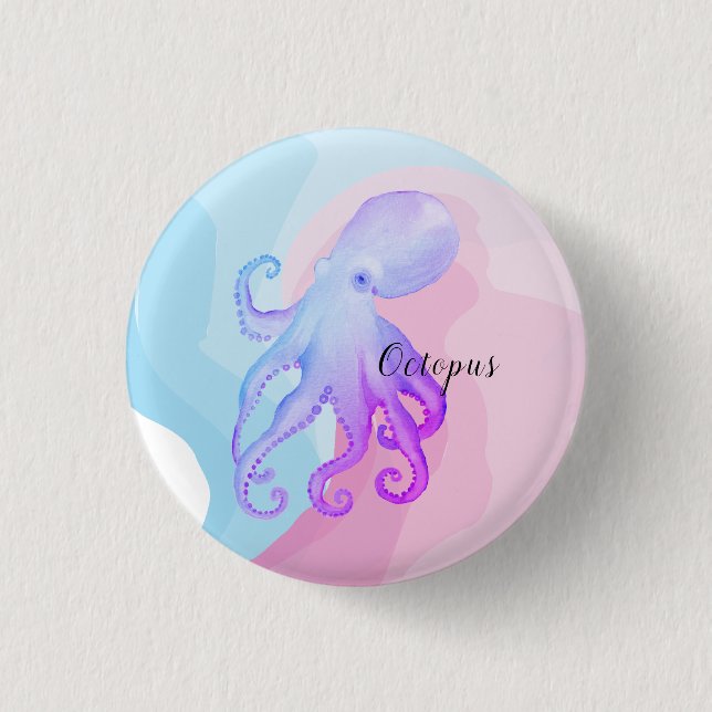 Cute watercolor octopus button (Front)