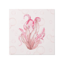 Cute Watercolor Octopus Hiding Seaweed &amp; Bubbles Gallery Wrap