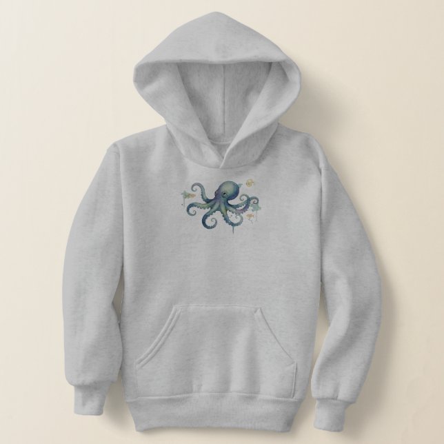 Cute Watercolor Octopus Illustration Hoodie (Laydown)
