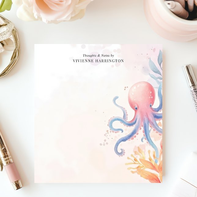 Cute Watercolor Octopus Ocean Personalized Notepad (Creator Uploaded)