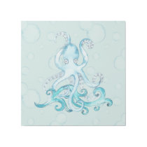 Cute Watercolor Octopus Riding a Wave in Bubbles Gallery Wrap