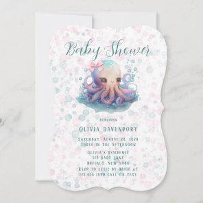 Cute Watercolor Octopus With Bubbles Baby Shower  Invitation
