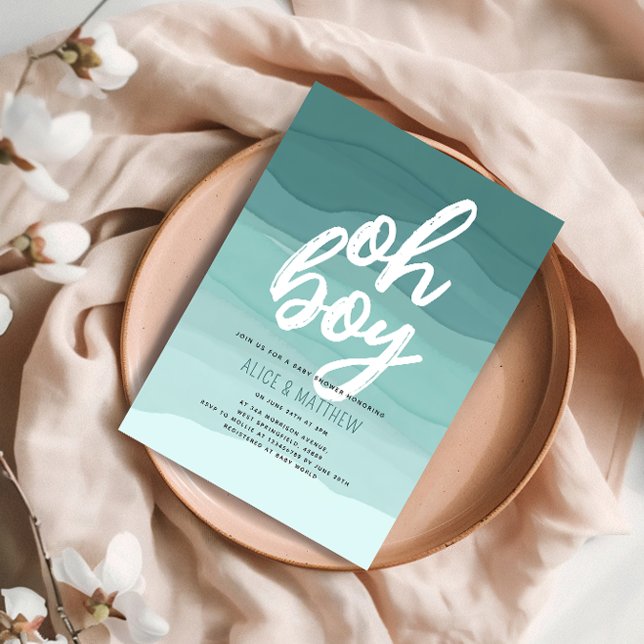 Cute Watercolor Oh Boy Baby Shower Invitation (Creator Uploaded)