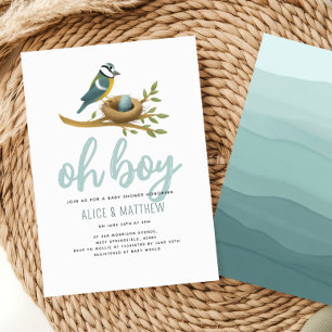 Cute Watercolor Oh Boy Bird Egg Baby Shower Invitation