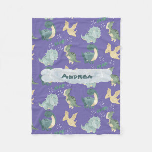 Cute Watercolor on Light Purple Dinosaur Cloud Fleece Blanket