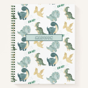 Cute Watercolor on White Dinosaur Pattern Notebook