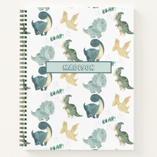 Cute Watercolor on White Dinosaur Pattern Notebook