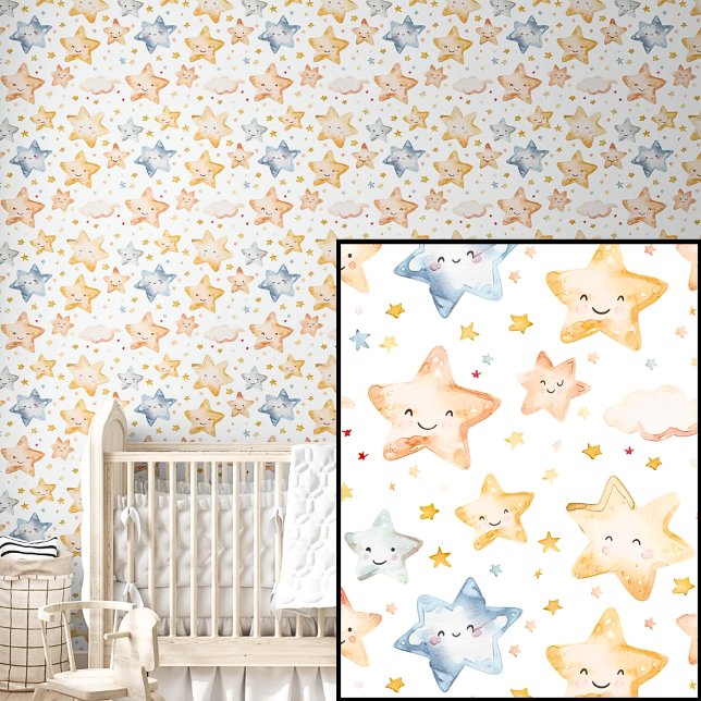 Cute Watercolor Orange Blue Stars Wallpaper (Creator Uploaded)