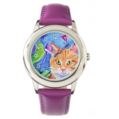 Cute Watercolor Orange Cat Watch