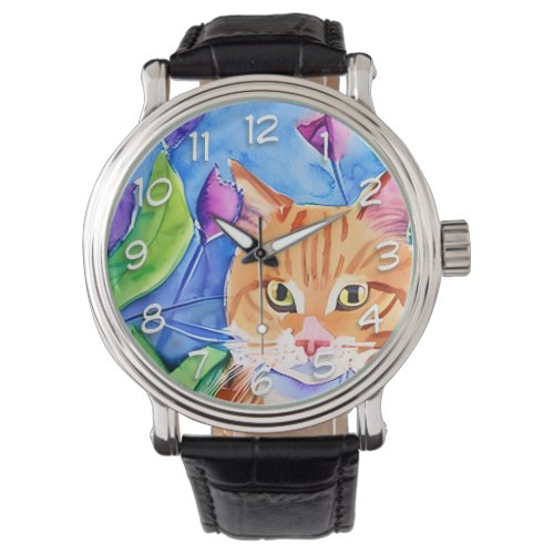 Cute Watercolor Orange Cat Watch