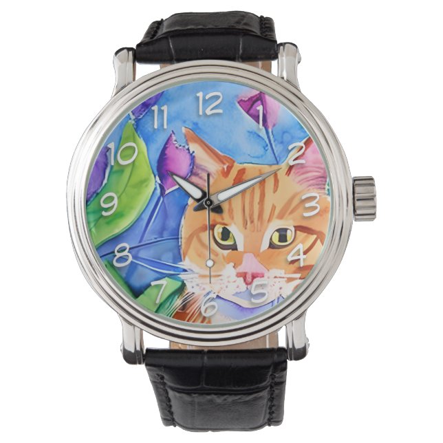 Cute Watercolor Orange Cat Watch (Front)