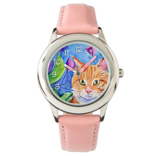 Cute Watercolor Orange Cat Watch