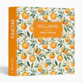 Cute Watercolor Orange Citrus Personalized Recipes 3 Ring Binder