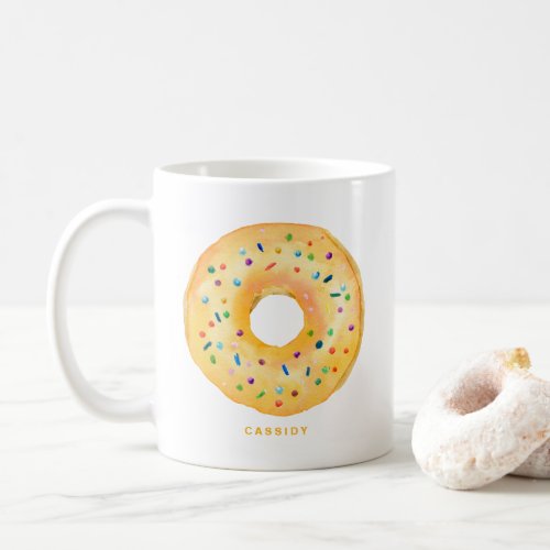 Cute Watercolor Orange Donut Sprinkle Personalized Coffee Mug