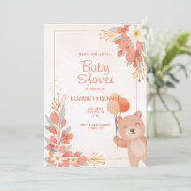 Cute Watercolor Orange Floral Bear