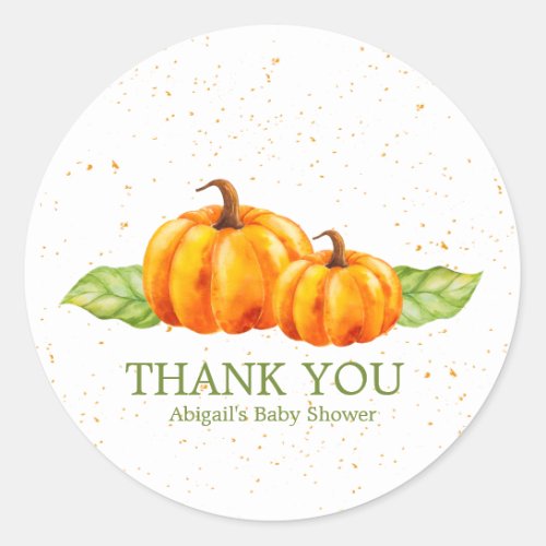 Cute Watercolor Orange Pumpkins Baby Shower Classic Round Sticker