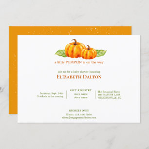 Cute Watercolor Orange Pumpkins Baby Shower Invitation