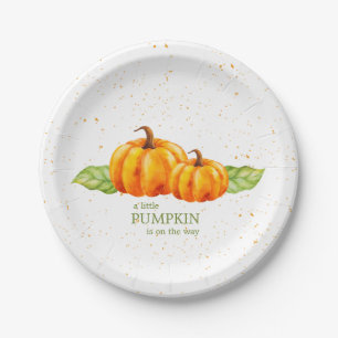 Cute Watercolor Orange Pumpkins Baby Shower Paper Plates