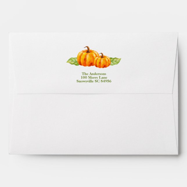 Cute Watercolor Orange Pumpkins Envelope (Back (Top Flap))